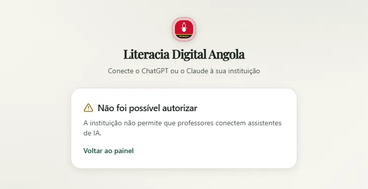 Consent screen showing the error for an institution that does not allow teachers to connect AI assistants