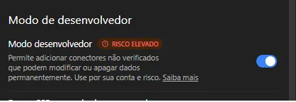 Developer mode option turned on, with the High risk badge and the warning text